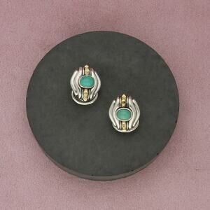 lagos caviar sterling silver & 18k gold pyramid turquoise omega-back earrings